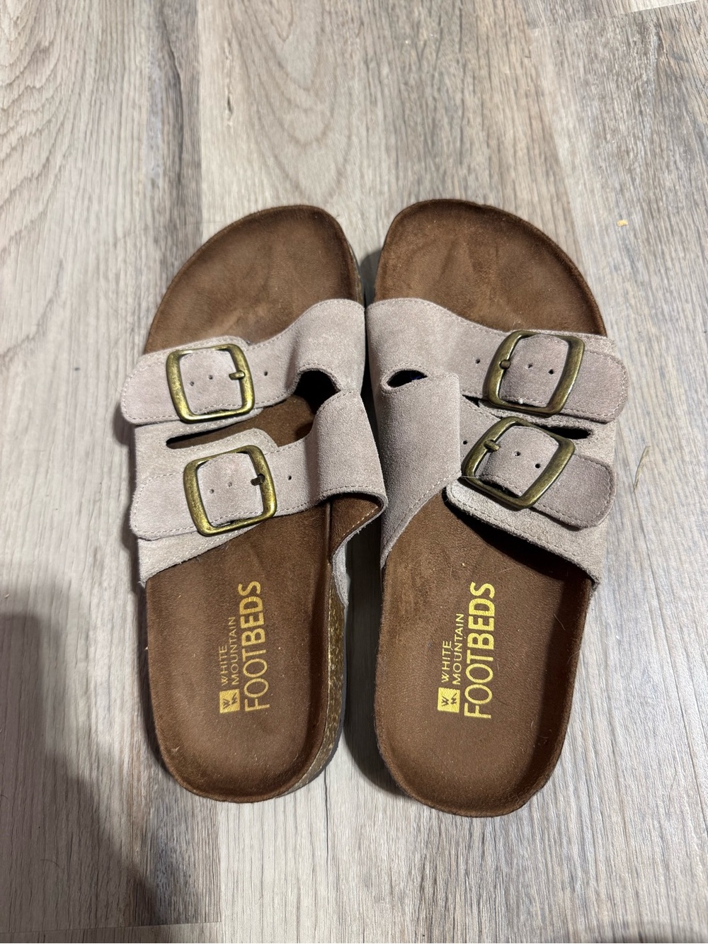 White Mountain Footbeds Women's Taupe Suede Dual-Buckle Sandals